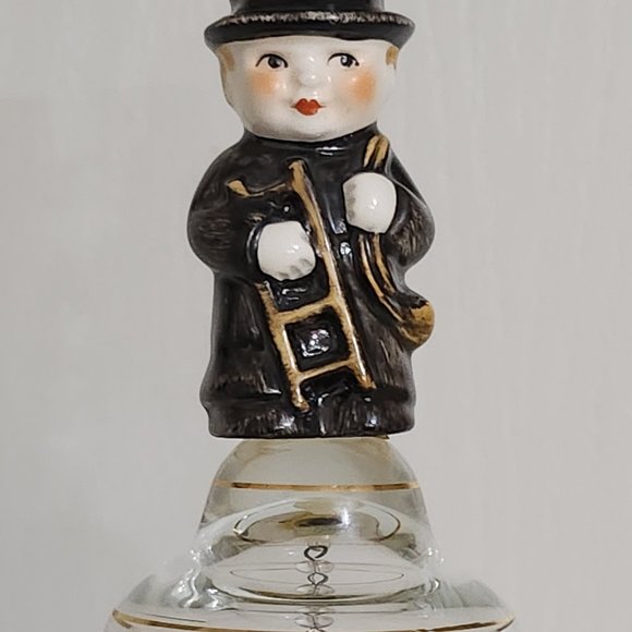 Porcelain Chimney Sweep Boy on Clear/Gold Glass Bell by Goebel Germany - Picture 7 of 10